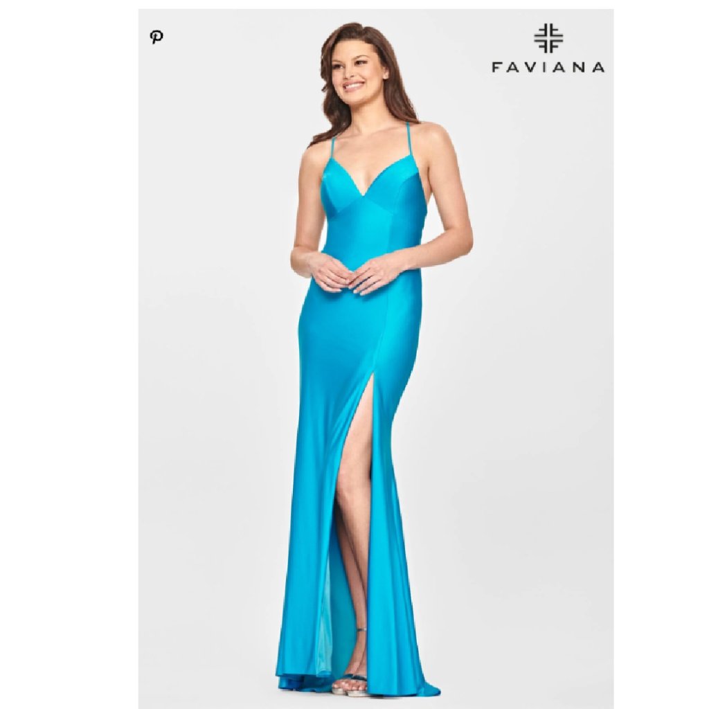 Nwt Sea Blue V Neckline Prom Dress With Stretch Fabric And Corset Back Size 00